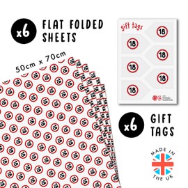 18th Birthday Wrapping Paper - 6 Sheets of Wrapping Paper - Funny Wrapping Paper Sheets for 18 Years - Stop Sign - for Men and Women - Teens - With Funny Stickers - By Central