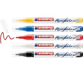edding 5300 acrylic marker fine - multicolour - set of 5 acrylic paint markers - fine round nib 1-2mm - acrylic paint pens for drawing on canvas, art paper, wood, pebbles and stone