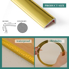 YEFANXI Peel and Stick Vinyl Corner Trim， 20FT L-Shape Tile Outside Corner Molding Vinyl Trim Tile Exterior Moulding Trim Edges Furniture Decoration （0.49IN*0.29IN Gold）…