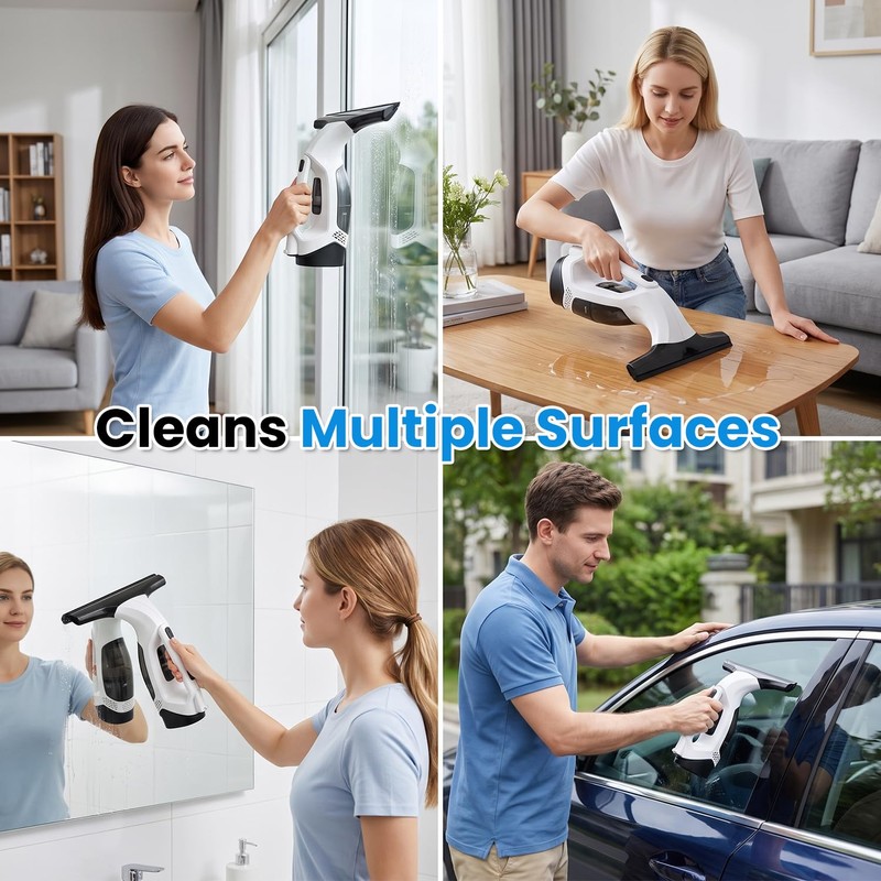 Window Vacuum Squeegee Cordless, 2000Pa Electric Window Cleaner Tool