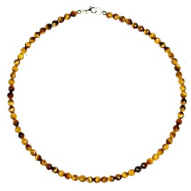 Tiger's Eye Jewellery (Necklace) Tiger's Eye Chain Faceted Size Approx. 6 mm Clasp 925 Sterling Silver Model Number 1254, Gemstone, Tigers Eye