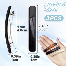 BEIQIYA 3pcs French Hair Barrette, Oval Flat Tortoise Shell Hair Clips, Non-Slip Vintage Long Short Straight Curly Hairpin Accessories for Women- Black & White & Amber