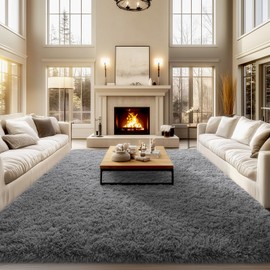 qulint Area Rugs 9x12 Living Room, Large Fluffy Rug for Bedroom, Soft Shag Shaggy Fuzzy Carpets for Boys and Girls Dorm Room Home Decor (9ft x 12ft, Dark Grey)