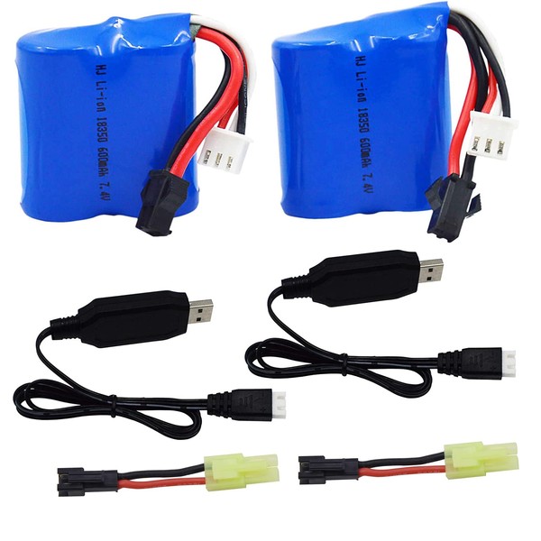 Blomiky 2 Pack 7.4V 600mAh 4.44Wh Battery and USB Charger Cable for H120 H100 H102 H106 H108 T1 T02 RC Boat H102 Battery and USB 2