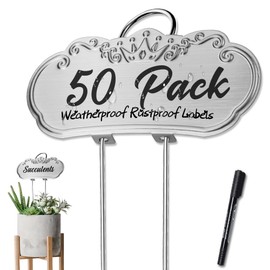 TCYPUHL 50 Packs Metal Plant Labels, Tall Outdoor Garden Markers for Flowers, Fruits and Vegetables, 304 Stainless Steel Weatherproof Signs (4" x 1.9", Silver)