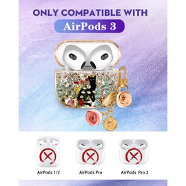Coralogo for Airpods 3rd Generation Case - Quicksand Liquid Cute Mujer Girl Women Aesthetic Cover Sparkling Sparkle Glitter Bling Sparkly Cat Flower Floral Keychain Girly for Airpods 3 Case