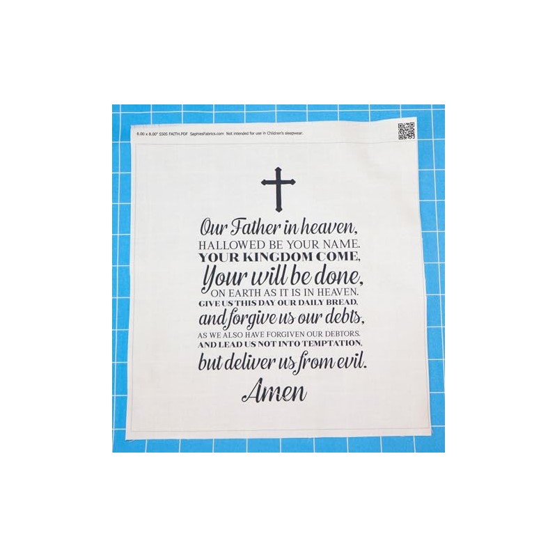 Fabric Panel 8"x8" Lord's Prayer Faith 100% Cotton Quilt Square