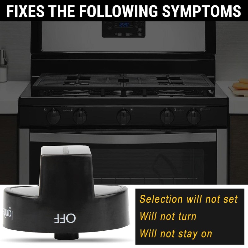 W10339442 Whirlpool Stove Knobs Cooktop Surface Burner Control Knobs Black