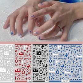 4 Sheets Klein Blue Flame Smile Face Nail Art Sticker Decals ins Minimalist Style Klein Blue Nail Art Sticker Impressionist Lines Star Smile Face for Men and Women Nail Art Decoration (4 Colors)