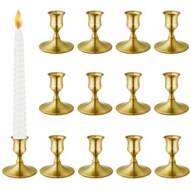 ECHFSM Gold Candlesticks Holders,Vintage Brass Taper Candle Holders Set of 12, Metal Taper Candlestick Holder Bulk for Wedding Table Centerpiece,Dinner Room,Festive,Party,Mantel Decoration,Home Decor