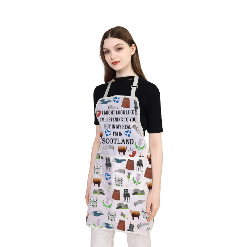 MYSOMY Scottish Apron for Women Scotland Kitchen Apron with Pockets