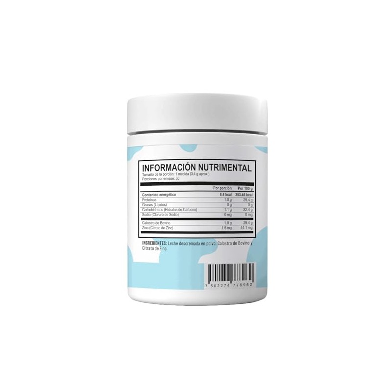 Calostro Bovino 102 g, Suplemento Nutricional con Inmunoglobulinas, Lactoferrina y