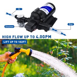 TDRRICH 110v Water Pressure Booster Transfer Pump with Power Plug,4GMP 45PSI Self-Priming Diaphragm Pump for Boats,On Demand RV Water Washdown Pump with Filter for Camper Bathroom Yacht Caravan