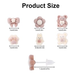 Mikovivi 6 Pairs Plastic Flocking Earrings, Cute Flowers Rabbit Bear Butterfly Cat's Paw Cartoon Designs Plastic Flocking Earrings Studs for Women & Girls Sensitive Ears