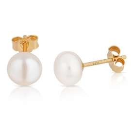 NKlaus Pair of Genuine Freshwater Pearl Stud Earrings 333 Yellow Gold 8ct Bouton Pearl Earrings, Yellow Gold