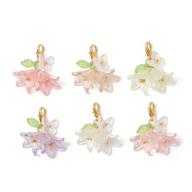 DanLingJewelry 60Pcs Colorful Acrylic Flower Leaf Pendants Delicate Lily Floral & Butterfly Dangle Charms for DIY Bracelet Necklace Keychain Bag Ornaments