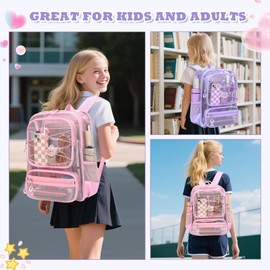 ASKSKY Clear Backpack Heavy Duty for Stadium Events - Large PVC Clear Backpacks for School, kids, Boys and Girls (Purple)