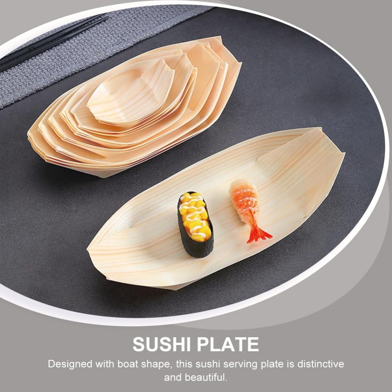 Operitacx 60Pcs Disposable Sushi Boats, 6 Inch Wood Sushi Serving