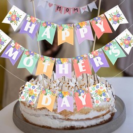 Happy Mothers Day Sign Banner Decorations for Mother's Day Party Supplies Backdrop Outdoor Indoor Decor Props Happy Mother Day Floral Sign Streamer Love Show Decoration Mother's Day Gifts Ideas
