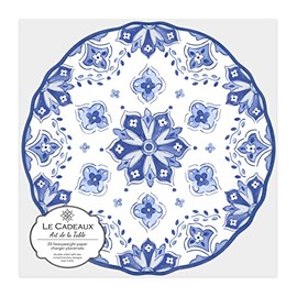 Le Cadeaux Scalloped Edge Double Sided Disposable Paper Charger Placemat 15 inch (pack of 20), Moroccan Blue