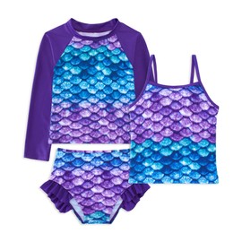 Kinberr Girls Swimsuits 3 Piece Rash Guard Sets Long Sleeve Bathing Suits Size 3-10 Years
