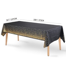 Hononwii Disposable Plastic Tablecloths, Black and Gold Dot Party Rectangle Table Cloths, Table Covers for Picnic Weddings Birthday Parties 137 * 274cm