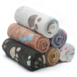 SORKUT 1 Pack 6 Dog Blankets Cat Soft Fluffy Fleece Pet Blanket Puppy Blanket Warm Paw Print Design Puppy Kitten Doggy,Medium (29"x20")