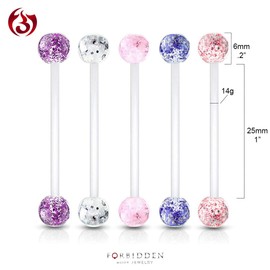 Forbidden Body Jewelry 1" 14G Flexible Bioflex Pregnancy Belly Ring with 6mm Glitter Balls, 1", Acrylic