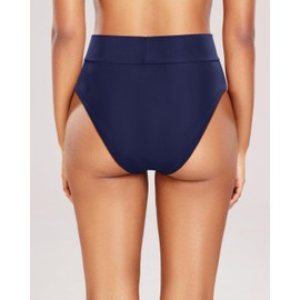 Tempt Me - Traje de baño de cintura alta para mujer, corte en V, parte inferior de bikini, Azul marino, Small