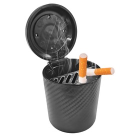 Carbon Fiber Car Ashtray, Portable ABS Smokeless Cylinder Cup Holder, Multifunctional Detachable Mini Garbage Storage with Lid, Universal Auto Interior Trash Can Accessory for Home Office (1PC)