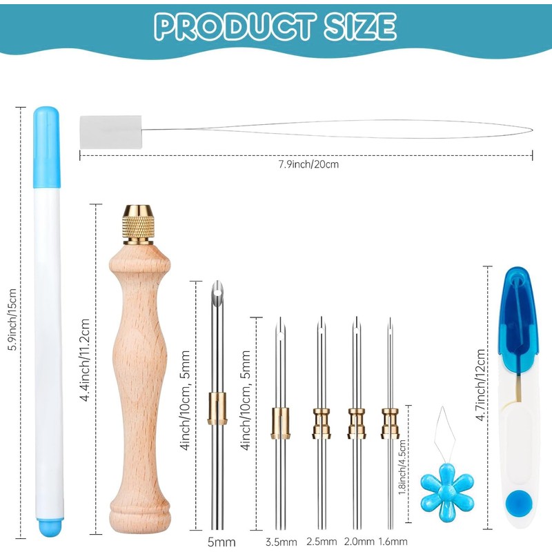 18 Pieces Embroidery Starter Kit Punch Needle Kit, 2 Needle