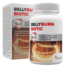 BellyBurn Biotic Capsules with 200 Billion Lactic Acid Bacteria, Bacterial Cultures Supplement with Green Tea, Chicory Root, Pantothenic Acid, and Vitamin B6, 30 Capsules by Sensilab