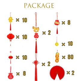 142 PCS Chinese New Year Decorations 2026 Chinese Knot Chinese Hanging Good Luck Ornaments Red Lanterns Festive Tree Lunar New Year Decorations Spring Festival Hanging for Car Tree Decor