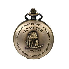 JewelryWe Men Pocket Watch Classic Vintage Pendant Watch “to My Son, Love Dad” Watch Gift for Father Son Necklace Watch with Chain