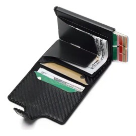 Haifei Funda De Piel Para Hombre Con 6 Ranuras Funda De Aluminio Con Bloqueo Rfid Billetera Desplegable De Piel Para Efectivo