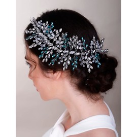 Chargances Bridal Crystal Hair Vine Wedding Green Rhinestone Headband Fashion Bride Gemstone Hair Vine Wedding Prom Flower Girl Hair Accessories for Women and Girls (Gold and Green)