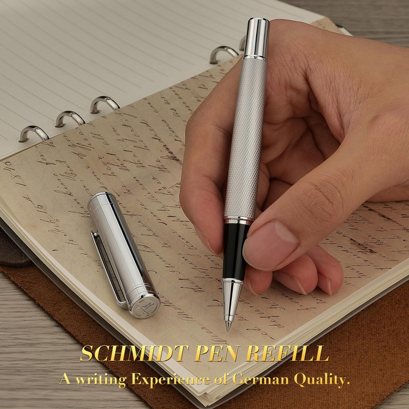 MCNTEIK Silver Rollerball Pen, Stunning Luxury Pen with Mesh Texture