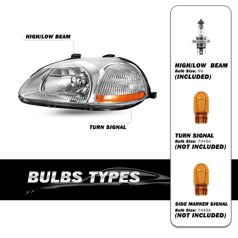 SOCKIR Headlight Assembly Set w/Bulbs Compatible with 1996 1997 1998