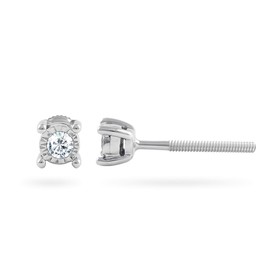 14k White Gold Diamond Miracle Plate Stud Earrings for Women (0.07 cttw, Color- IJ, Clarity I2/I3) 4-Prong Basket Set, Screw-Back Clasps