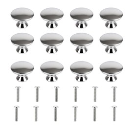 12Pcs Cabinet Drawer Knobs Silver Polished Chrome 1.18"/30mm Round Mushroom Drawer Handles with Screws for Kitchen Bathroom Cupboard Wardrobe Dresser Drawer Furniture