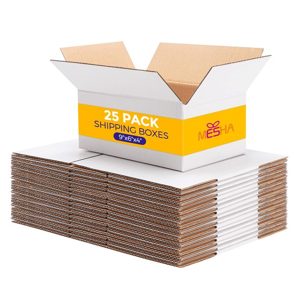 MESHA White Corrugated Mailing Box 9X6X4'' Shipping Boxes Cardboard For