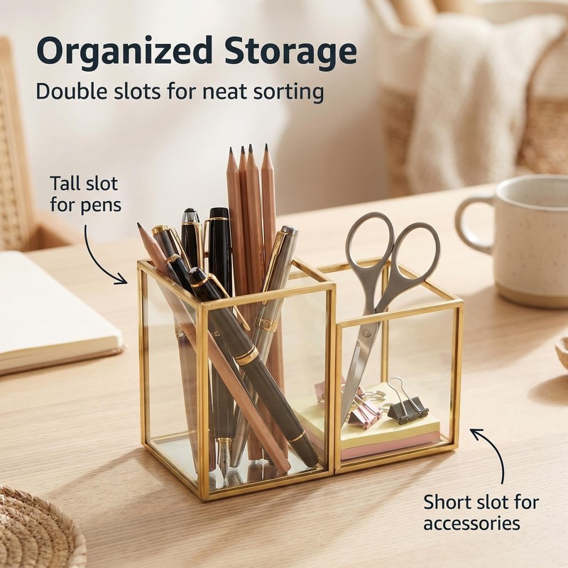 JIARI Glass Pen Holder Cup for Desk, Pencil Cup Holder,