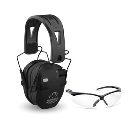 Walker's Razor Slim Quad Electronic Earmuffs (Black) Bundle Crosshair Sport Shooting Glasses (Clear) (2 Items)
