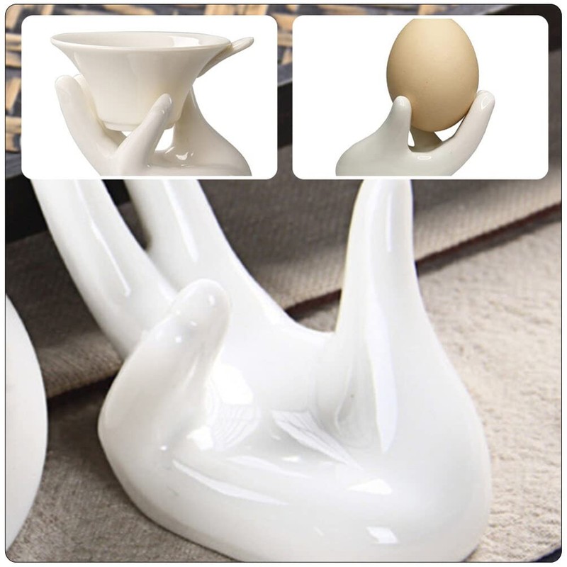 2Pcs Ceramic Hand Frame Boiled Egg Holder Breakfast Egg Stand