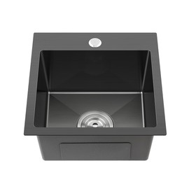 TSIBOMU 15 x 17 Inch Kitchen Bar Sink Drop In,304 Stainless Steel Handmade Single Bowl Topmount Kitchen Sink, Black