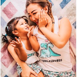 Único bebé UB Cuddlesaurus Mommy and Me día de San Valentín Loungewear Outfit, Agua (Aqua), Girls 6