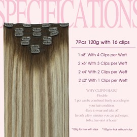 Pinkpearl Clip in Human Hair Extensions #3/8/22 Balayage Walnut Brown to Ash Brown and Golden Blonde Clip in Hair Extensions Real Human Hair 7pcs 120g 14inches Human Hair Extensios Clip ins(#3/8/22,14)