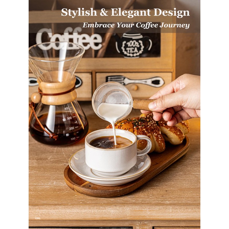 Gomakren 6 Ounce Cappuccino Cups with Saucers and Metal Stand,