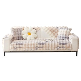 WEYOND Faux Fur Couch Cover Pet Friendly, Rabbit Plush Sofa Cover, Anti Slip Sofa Slipcover for Armchair, Loveseat, 3-Cushion Couch, Sectional Sofa, Armrest & Backrest (1PC 35.5" X 71" Beige)