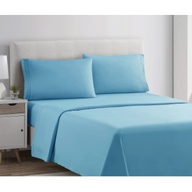 Clara Clark Bed Sheets, Premier 1800 Series 4 Piece Bed Sheet Set, Deep Pocket, Wrinkle, Fade, Stain Resistant, Luxury Soft Bedding Sheets & Pillowcases, King, Beach Blue